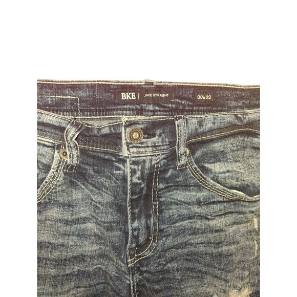 BKE Buckle Men's  Jeans Jake Straight Whiskered Distressed Dark Wash Size 30x32 - Picture 3 of 5